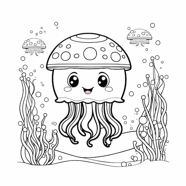 Vector a cute and funny coloring page of sea jellies