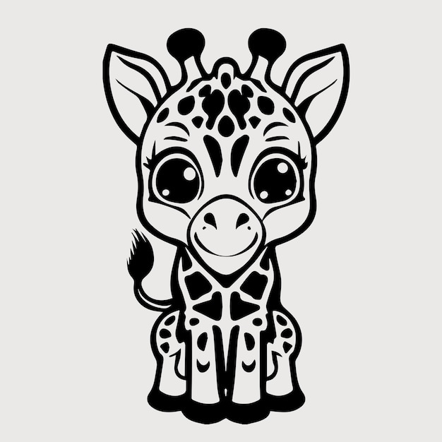 Вектор милого жирафа в черно-белой раскраске для детей