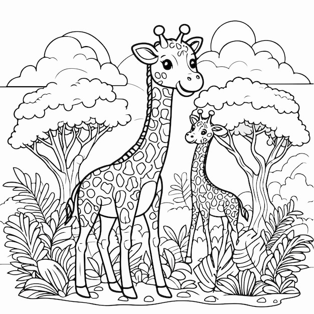 vector cute giraffe coloring book illustration