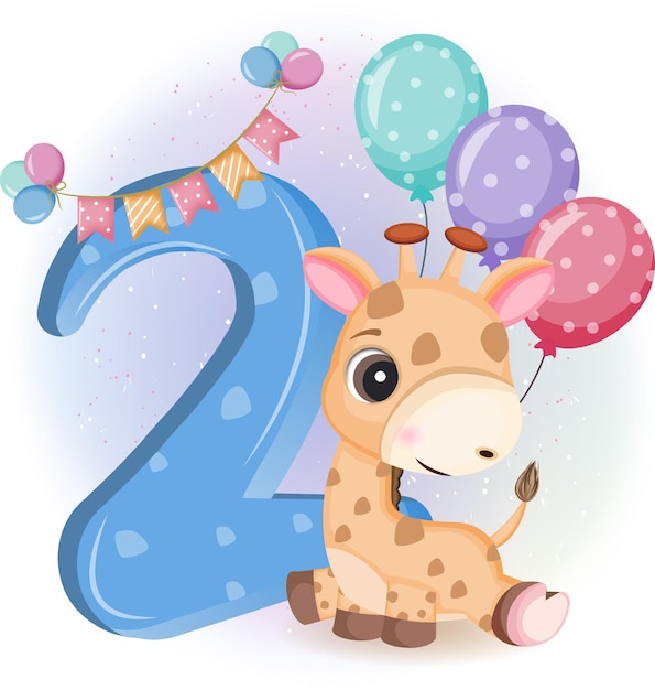 Vector vector a cute giraffe happy birthday 2 year