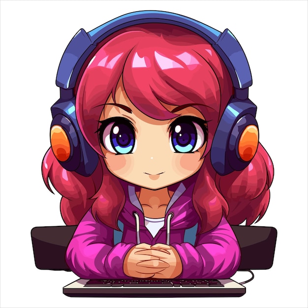 Vector vector cute girl gaming holding joystick cartoon icon illustration