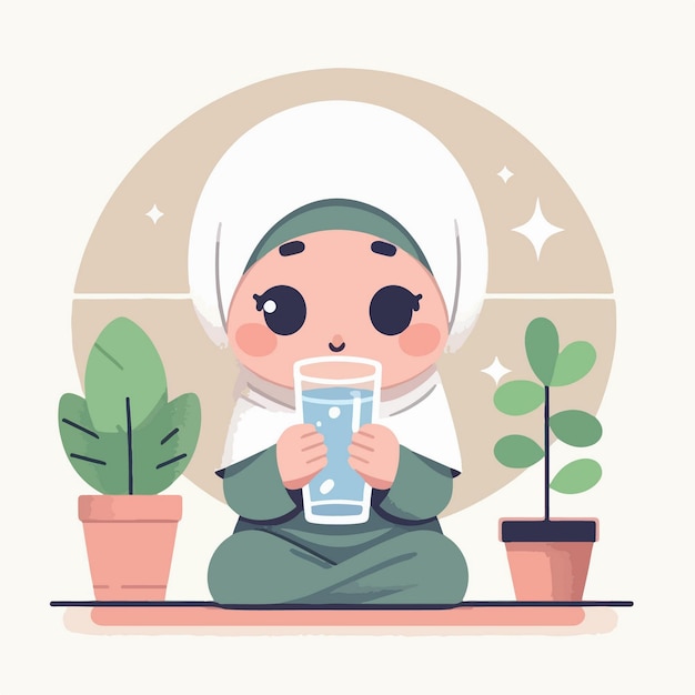 Vector cute girl muslim ramadan character illustration