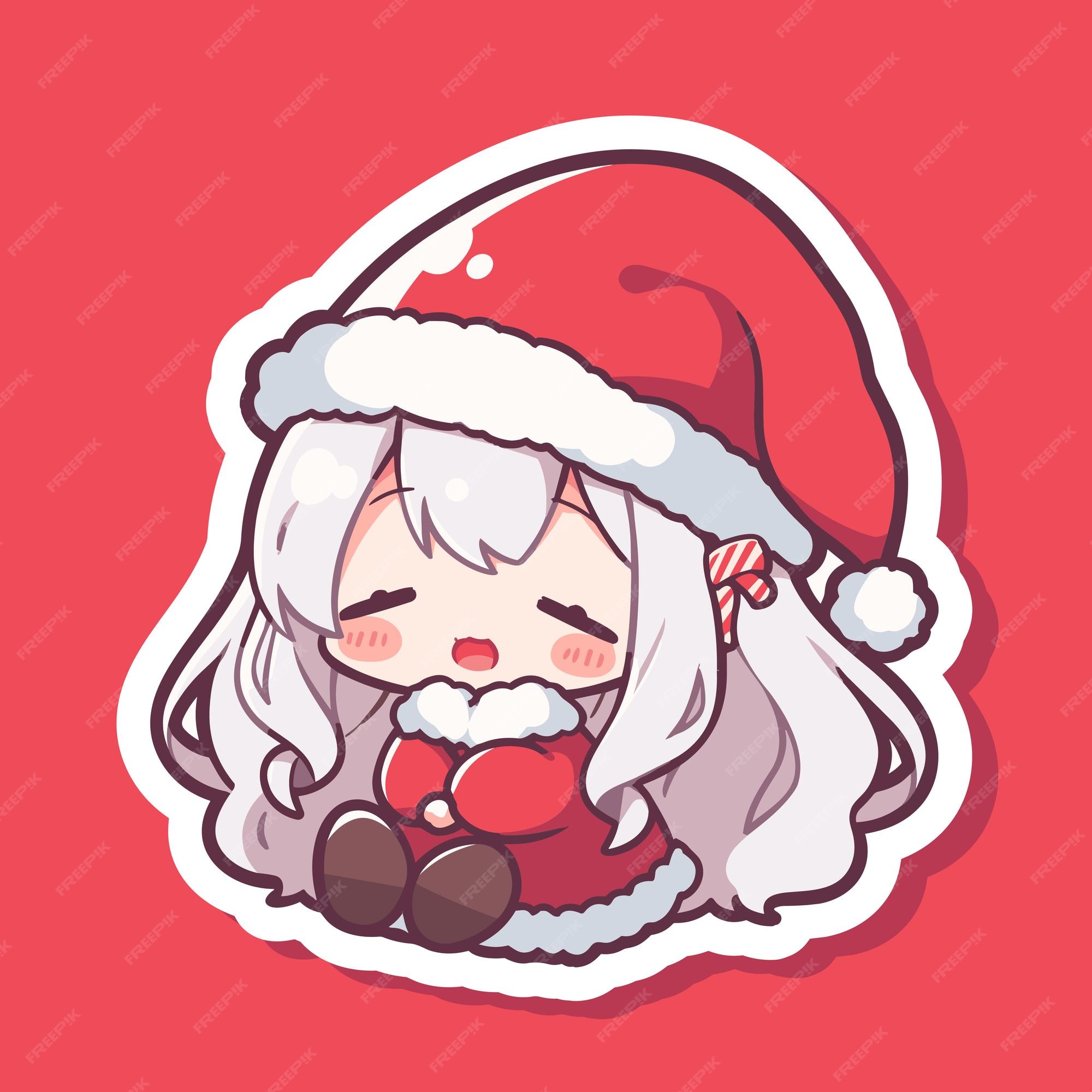 Premium Vector  Vector cute girl santa anime kawaii sticker for new year  and christmas illustration