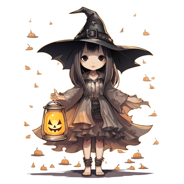 vector a cute girl with pumpkin nice girl with and pumpkins halloween girl with hat and pumpkins vector illustration on white background