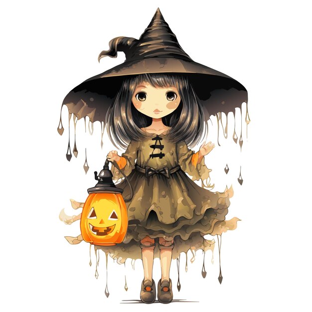 vector a cute girl with pumpkin nice girl with and pumpkins halloween girl with hat and pumpkins vector illustration on white background