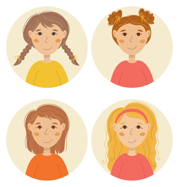 Vector vector cute girls in circle avatars vector illustration