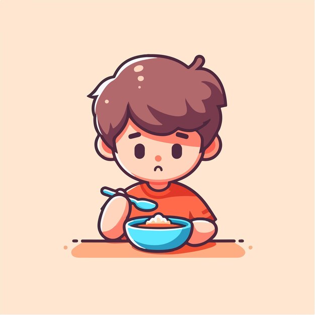 Vector vector cute guy character eating with a simple and minimalist flat design style