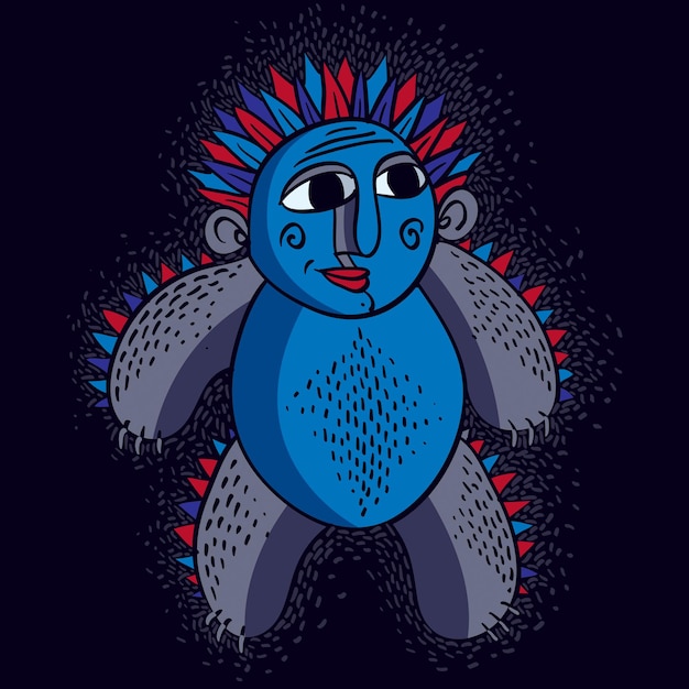 벡터 귀여운 할로윈 캐릭터 도깨비, 가상의 생물. 괴물 파란색 괴물의 멋진 그림입니다.