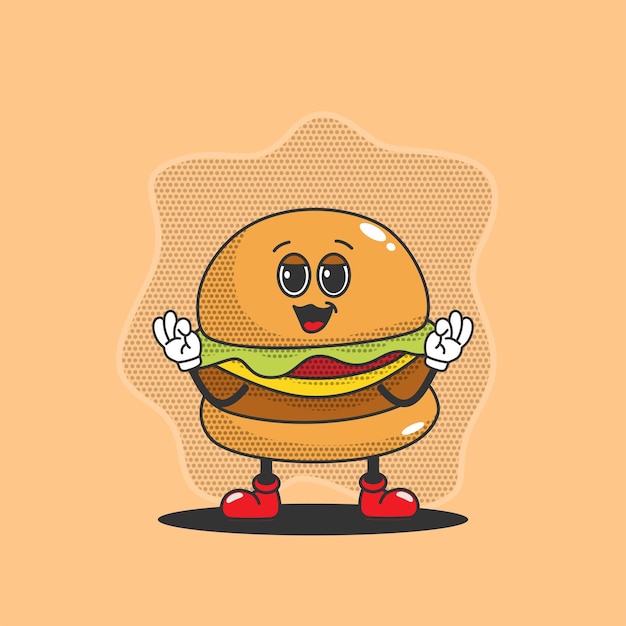 Vector vector cute hamburger cartoon illustration retro