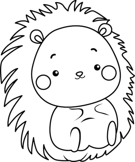 A vector of a cute hedgehog in black and white coloring