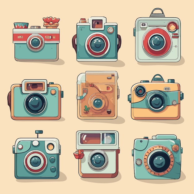 Векторная коллекция симпатичных иллюстраций фотоаппаратов