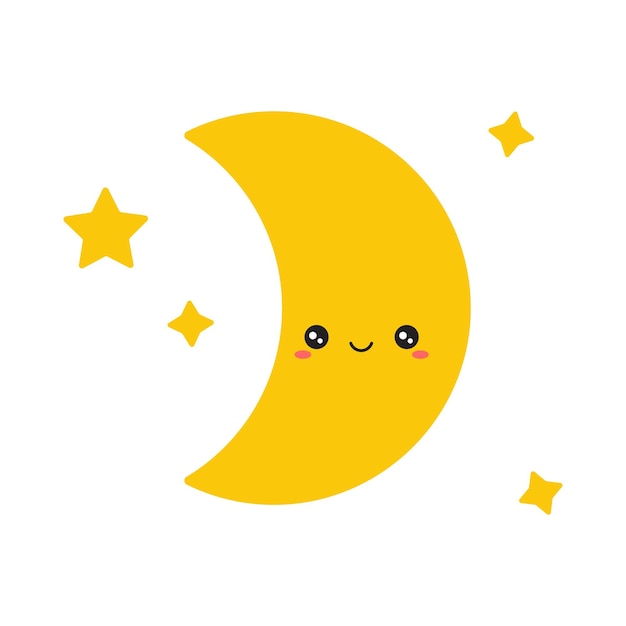 Vector cute illustration of a smiling half moon