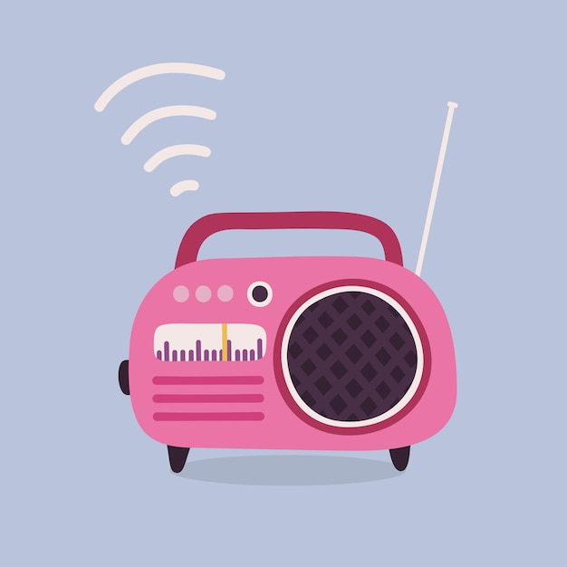 Vector cute illustration with pink retro radio station
