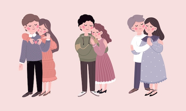 Vector cute illustration with romantic love couples