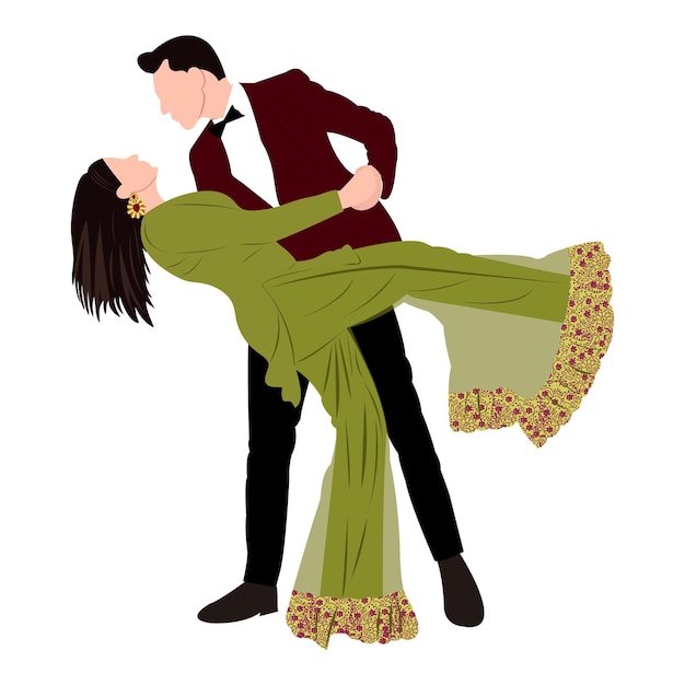 vector cute indian couple cartoon in traditional dress posing for wedding invitation card design