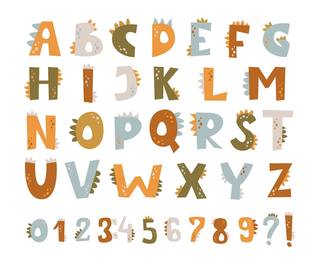 Vector cute letters and numbers in the form of dinosaurs