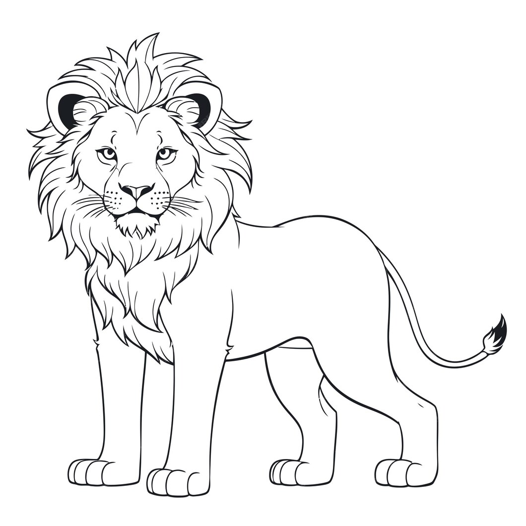 Premium Vector | A vector of a cute Lion in black and white coloring