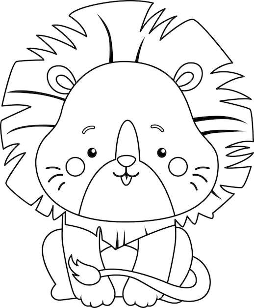 a vector of a cute lion in black and white coloring