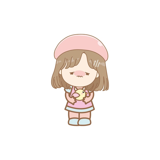 vector of cute little girl with brown hair person