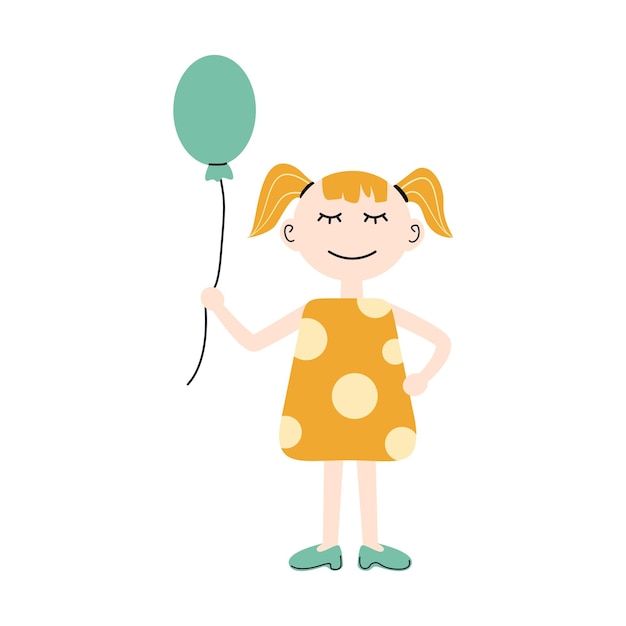 Vector cute little girl with green balloon smile child color clip art