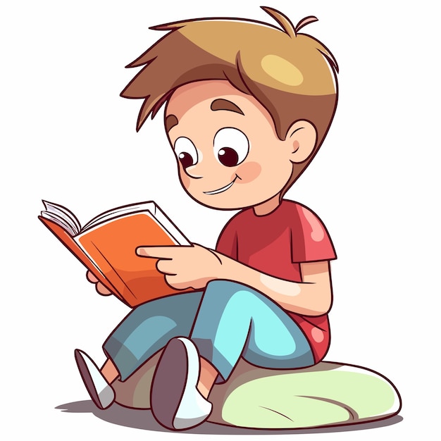 Vector cute little kid reading a book for children day illustration sticker of education kids