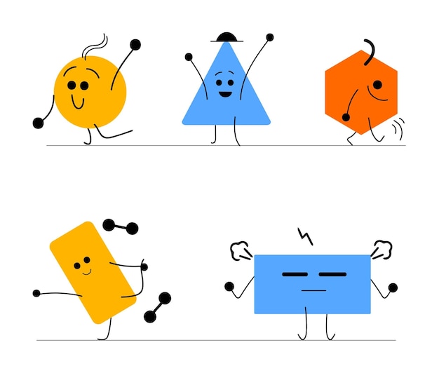 Vector vector cute math figures geometric shapes characters