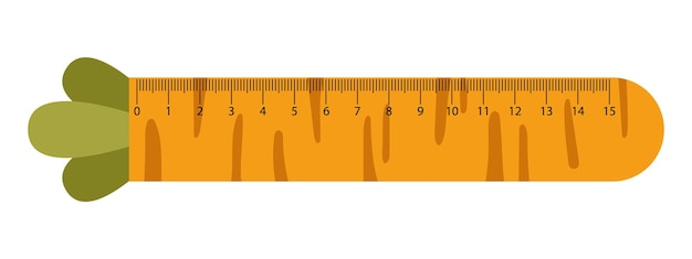 Vettore righello di misurazione carino vettoriale righello scolastico kawaii a forma di carote strumento di misurazione vegetale righello studente con carota divertente scale centimetriche