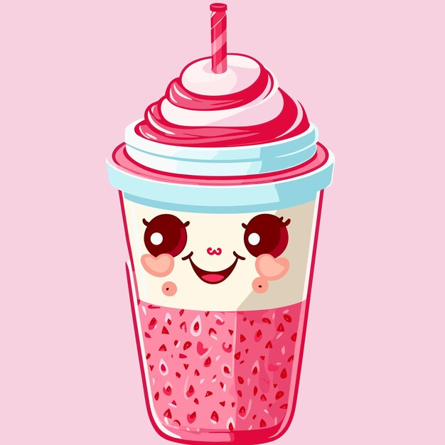 Vector vector cute milkshake with cherry cartoon