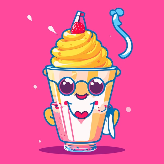 Vector cute milkshake with cherry cartoon