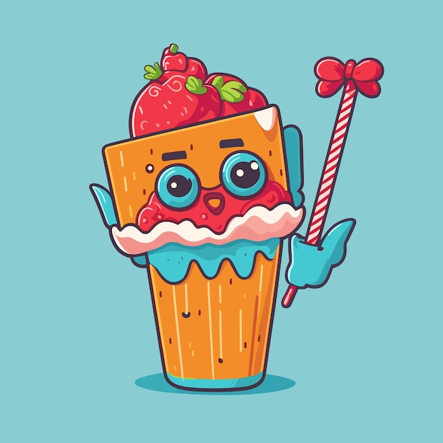 Vector vector cute milkshake with cherry cartoon