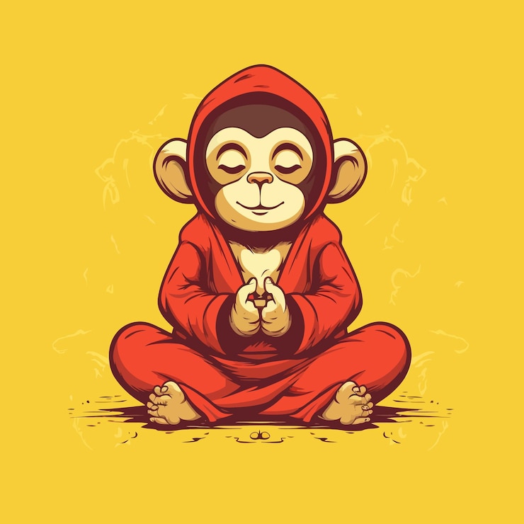 Vector vector cute monkey meditation yoga cartoon vector icon illustration animal sport icon mascot design