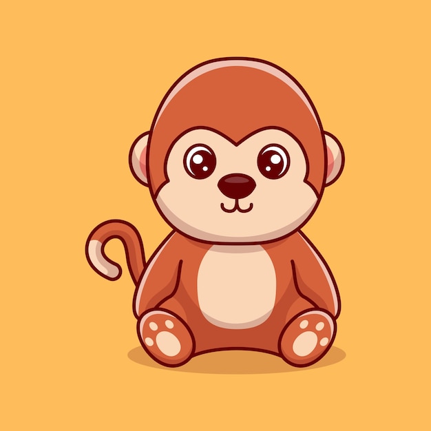 Vector cute monkey sitting cartoon illustration