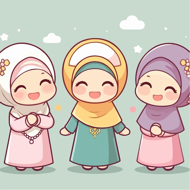 Vector vector of a cute muslim girl who is happy