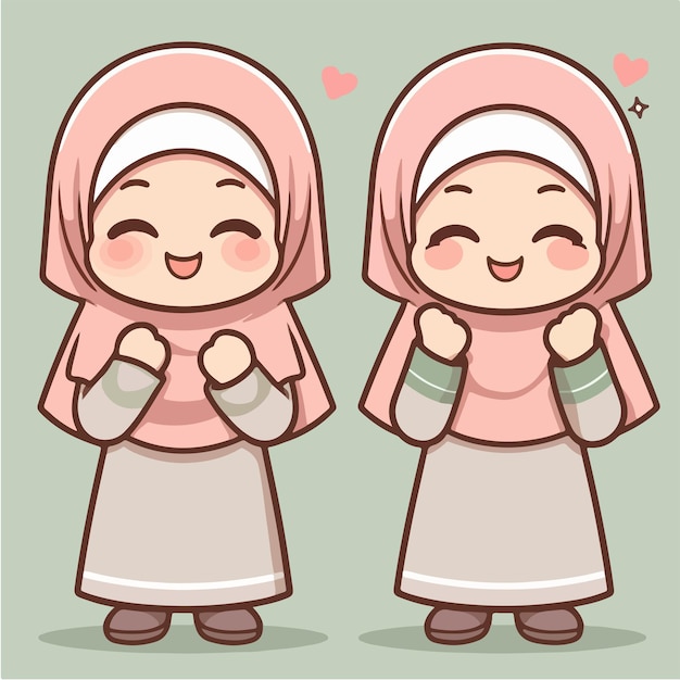 Vector vector of a cute muslim girl who is happy