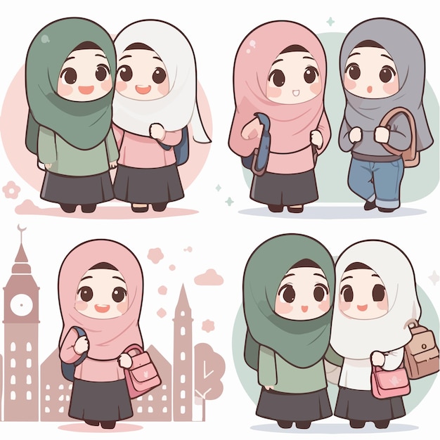 Vector of a cute Muslim girl who is happy