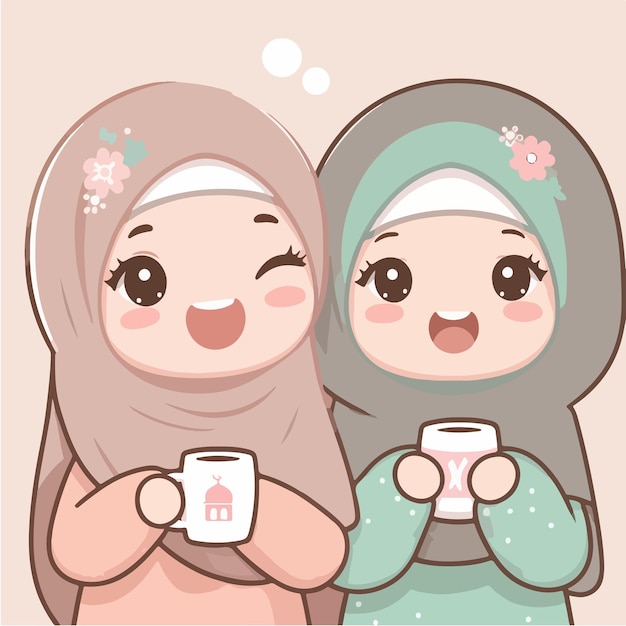 Vector vector of a cute muslim girl who is happy