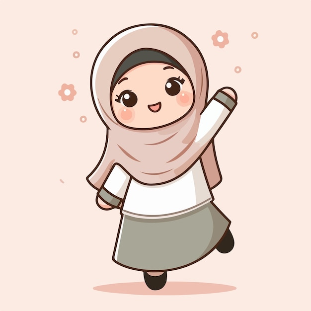 Vector vector of a cute muslim girl who is happy