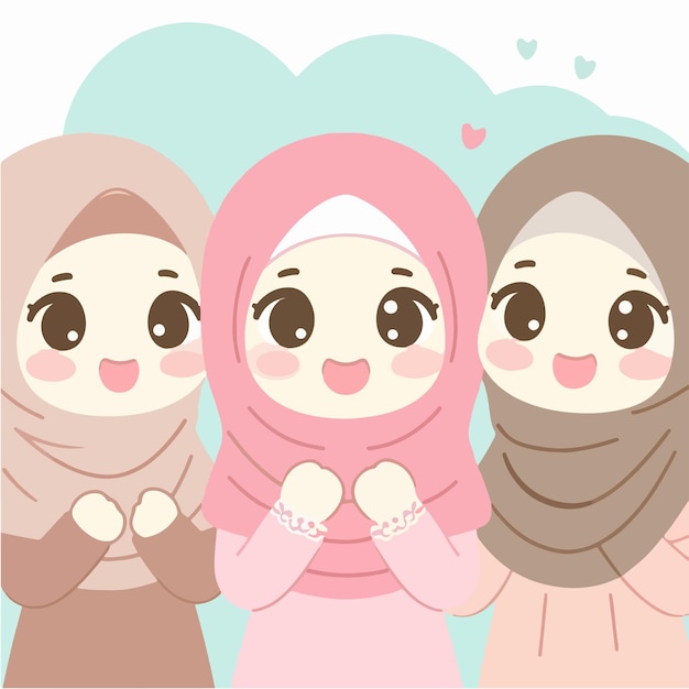 Vector of a cute Muslim girl who is happy