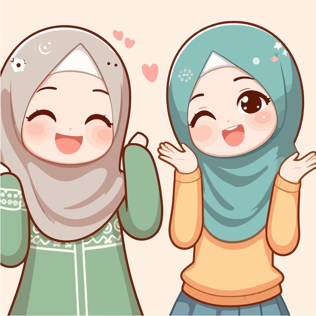 Vector of a cute Muslim girl who is happy