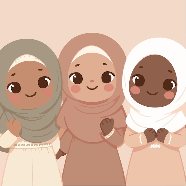 Vector vector of a cute muslim girl who is happy