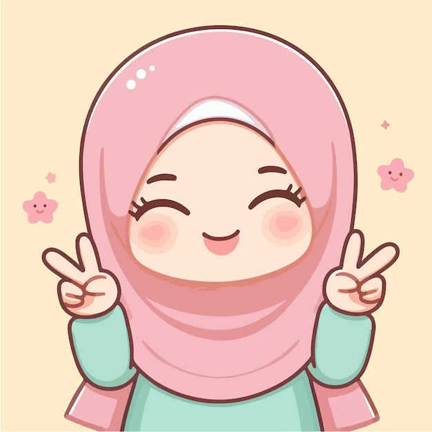 Vector vector of a cute muslim girl who is happy