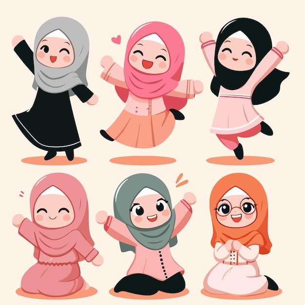 Vector of a cute Muslim girl who is happy