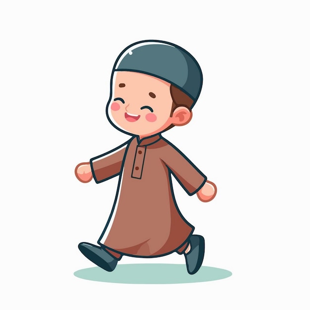Vettore vector bambini musulmani carini ramadan in stile flat design cartone animato