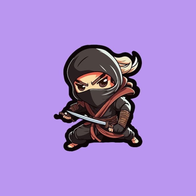 Vettore simpatico cartone animato ninja illustrazione dell'icona vettoriale icona della gente