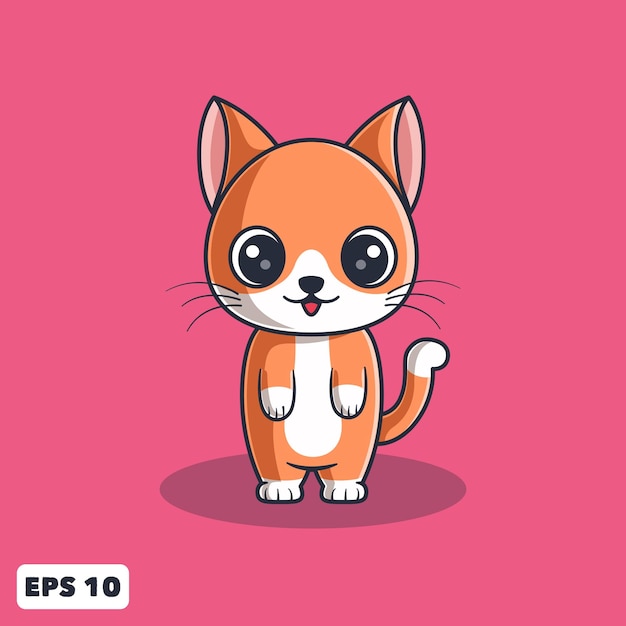 Vector vector cute orange cat standing pose animal cartoon illustration for logo mascot icon