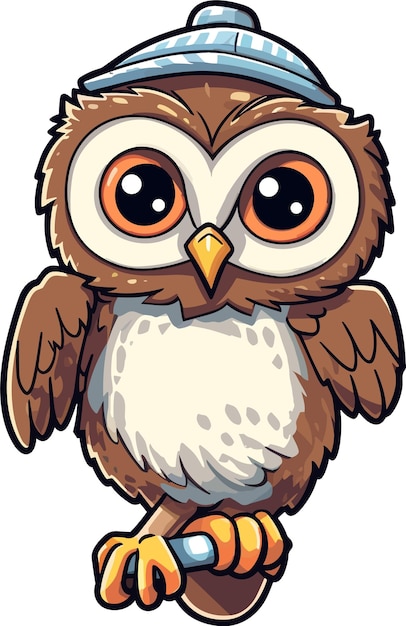 Vector cute owl cartoon illustration sticker