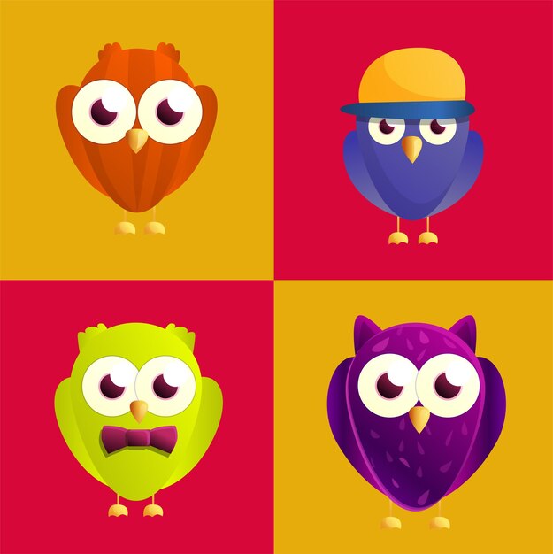 Vector cute owl cartoon set