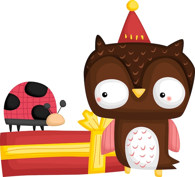 A vector of a cute owl with a birthday present