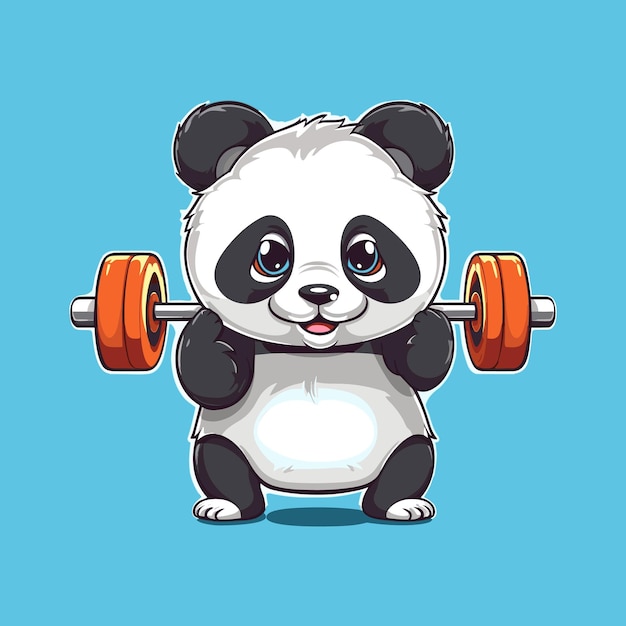вектор милая панда поднимает штангу в тренажерном зале фитнес мультфильм