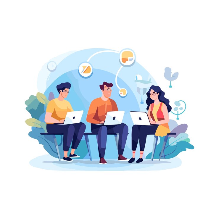 Vector vector cute people playing laptop cartoon